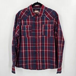 Levi's Shirt Mens M Pearl Snap Plaid Red Blue Long Sleeve